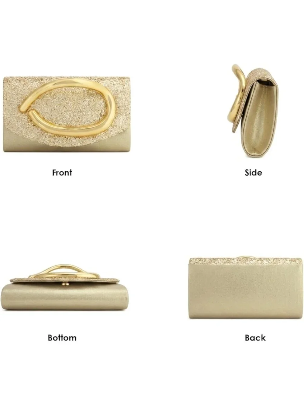 👜Women's Black Sparkly Vegan Leather Clutch Gold Handle Evening Bag Party